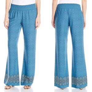 Prana Isadora Palazzo Mosaic patterned Teal Wide Leg pull on pants sz S